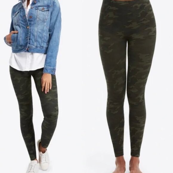 Spanx Revolve Look at Me Now Seamless Leggings Shaping Tights Green Camo Size S - Picture 8 of 9